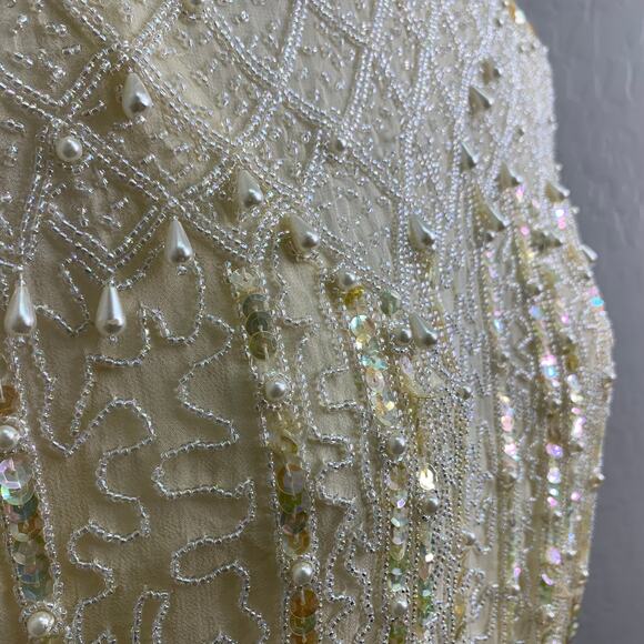 VTG Oleg Cassini Edwardian Silk Dress Wedding Ball Gown Glass Beaded Victorian - Picture 13 of 16